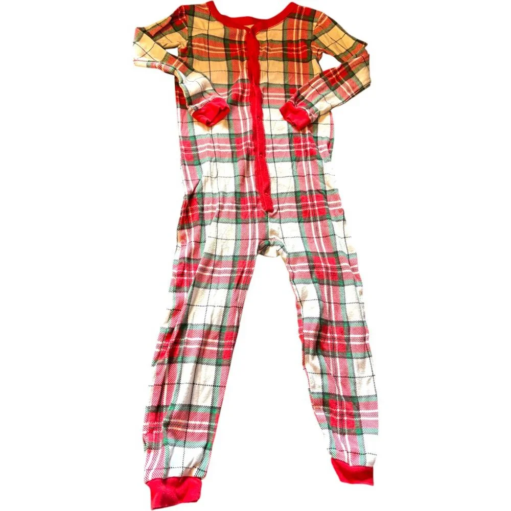Carter's girl's red green plaid holiday footless one piece snap up pajamas sz 5t